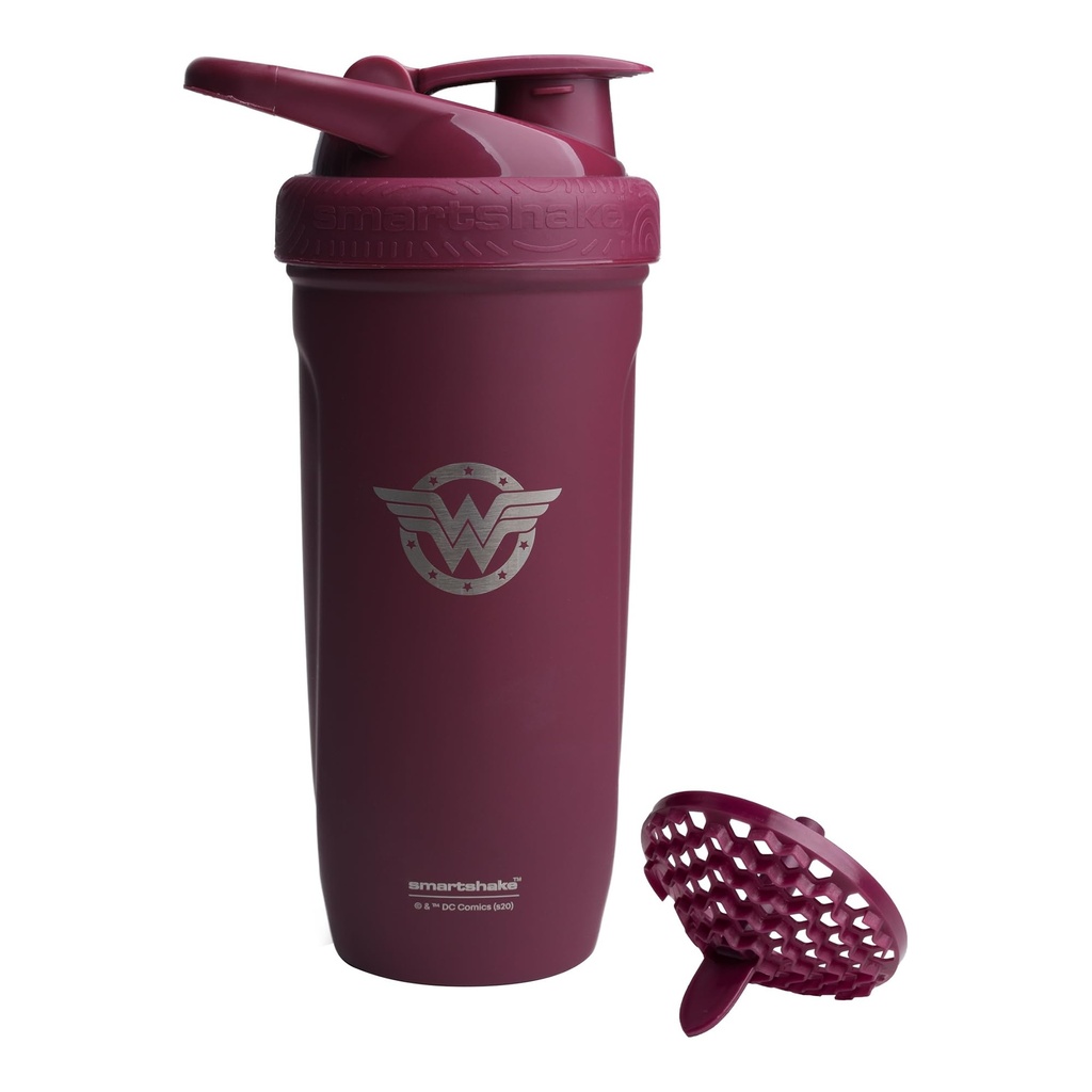 Smartshake DC COMICS Reforce Stainless Steel חלבון Shaker 900 מ"ל | 30 oz - Leakהוכחה Screw-on Lid - BPA Free - Unisex - Non Insulated - Wonder Women Logo