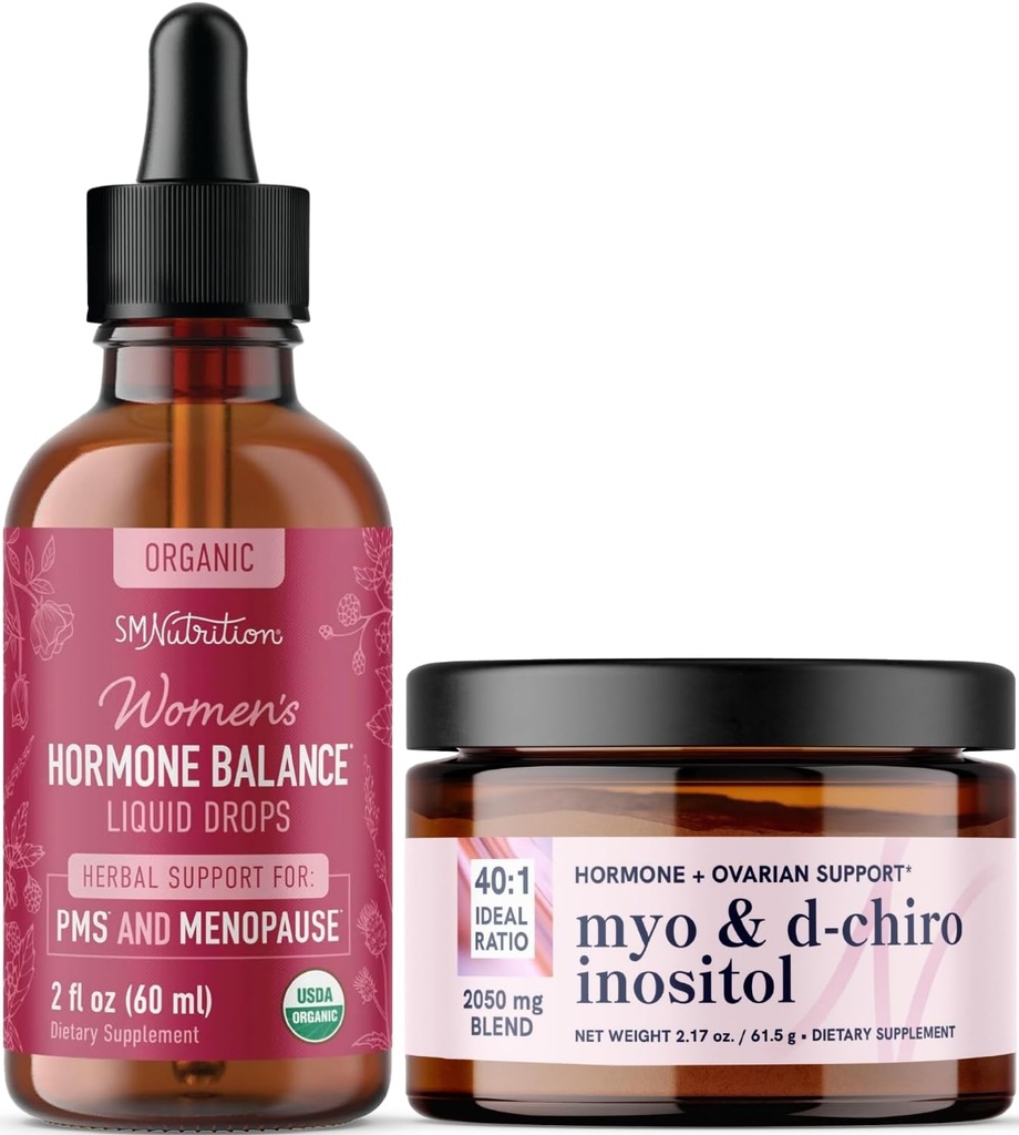 אבקת Myo-Inositol Complex & Herbal Balance Tincture | הורמונים Balancing Bundle עם Myo-Inositol & D-Chiro (30 משרתים) ו- PMS Menopause & Menstrual Support (60 משרתים)