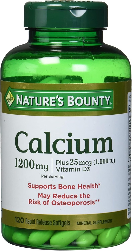 Nature's Bounty Calcium Absorbable 1200 מ"ג עם ויטמין D נוזל מלא, 120 הרוזן