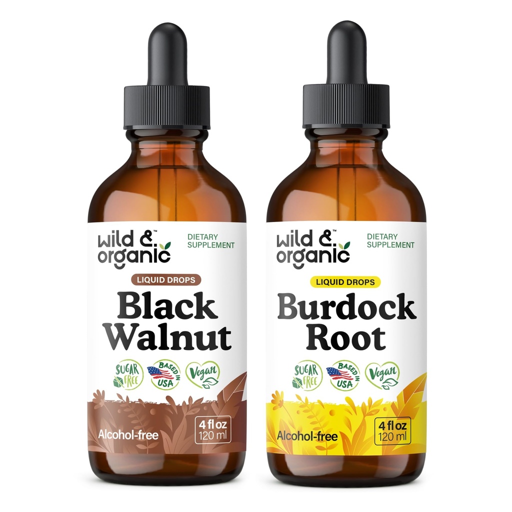 Wild & Organic Black Walnut Tincture 4 fl oz & Burdock Root Tincture 4