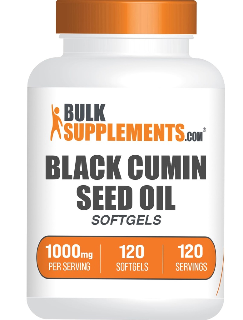 BulkSupplements.com Black Cumin Seed Oil Softgels - Black Cumin Seed Oil 1000 מ"ג - Gluten Free, 1 Softgel לכל משרת, 120 הרוזן (Pack of 1)