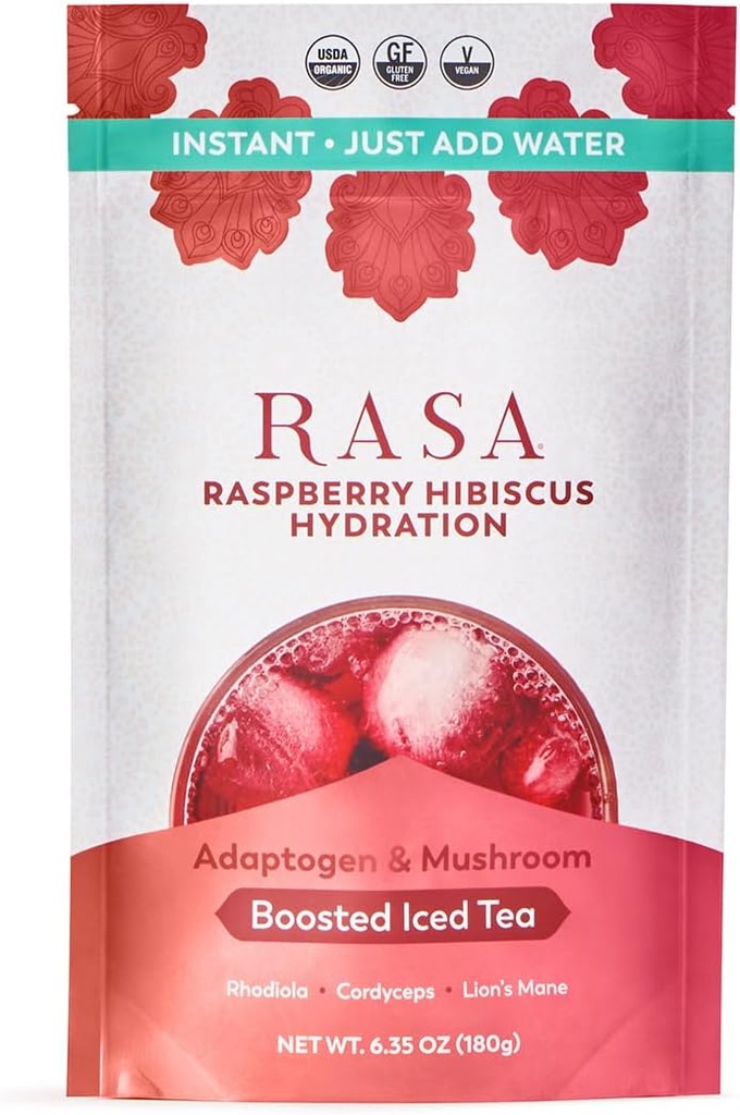 Rasa Raspberry Hibiscus hydrotion | אורגני Boosted Iced Tea with Fitogens ו Mushrooms | Gluten-Free, Premium Electrolyte אבקת שתו Mix, מרעננים לחות (6 oz / 24 משרתים)