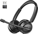 Bluetooth Headset with AI Noise בוטלה Microphone, Stereo HiFi Bluetooth אוזניות, Wireless Headset with USB Dongle for Computer Office Call Center Skype Meeting Trucker