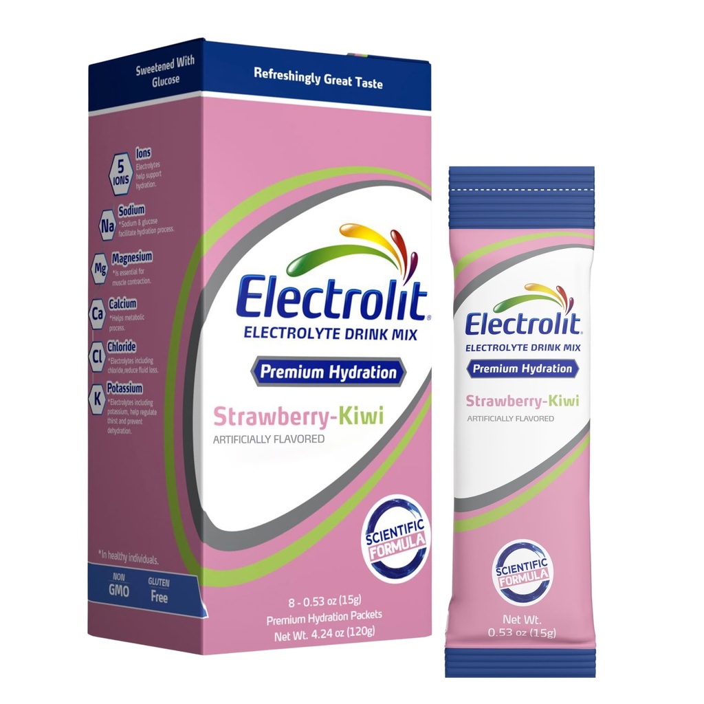 Electrolitlytes אבקת Packets, Strawberry קיווי 8 Pack, אבקת hydrotion Packets עבור Dehydration & Rehydration, Post Workout Flavored hydroting משקאות Mix, Gluten Free Water Enhancer Sticks