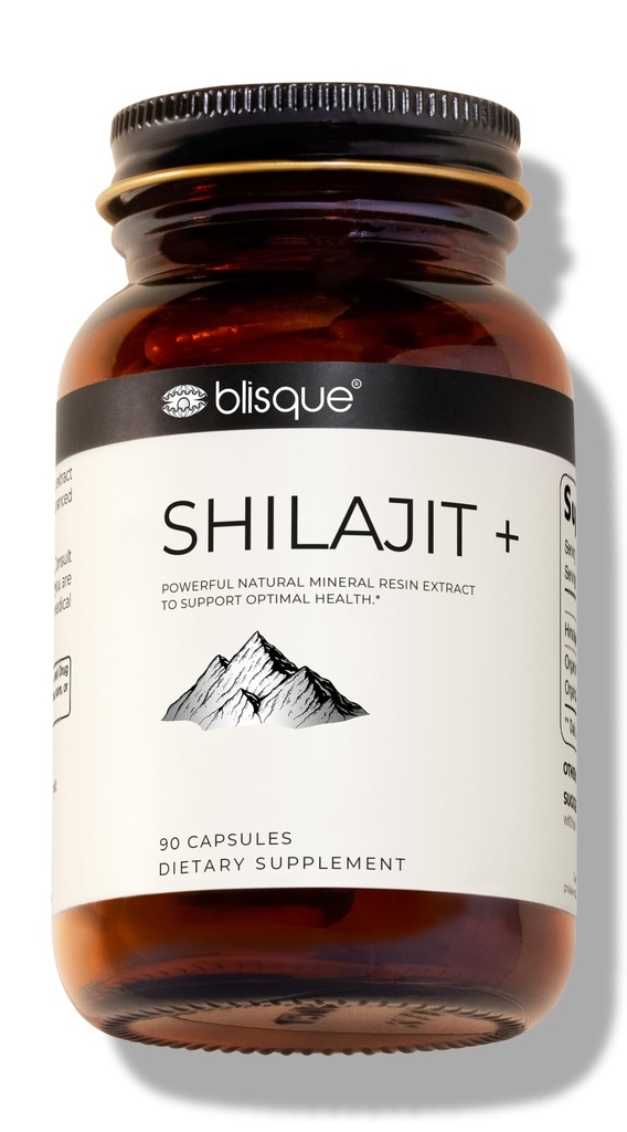 Blisque - Pure ההימלאיה אורגנית Shilajit Resin לחלץ קפסולות | Authentic and Natural | Golden Class A | מכיל Fulvic Acid ו- Trace מינרלים