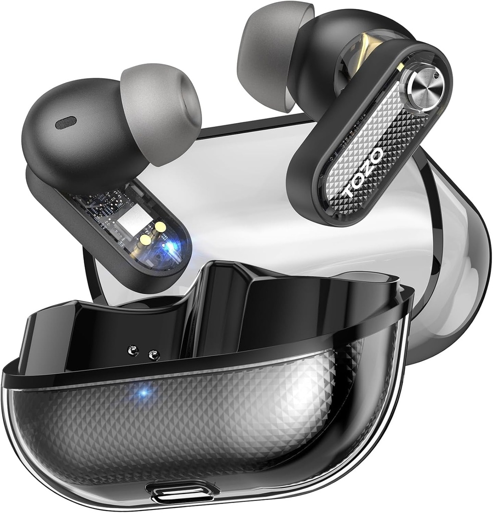 ToZO Crystal Pods Active Noise בוטלה עם אוזניות אלחוטיות, 10mm נהגים Deep Bass Stereo Sound, 4 Mics Smart ENC AI Calls, 32 EQ באמצעות App, Bluetooth 5.4 אוזניות, Crystal Case Design