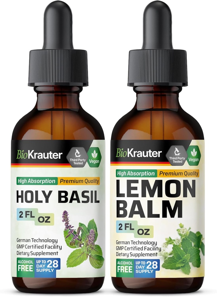 BIO KRAUTER Holyזיל Tincture 2 Fl. Oz. & Lemon Balm Tincture 2 Fl. Oz.