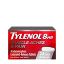 Tylenol 8 Hour שריר Aches & Pain הקלה טבליות עם 650 מ"ג Acetaminophen, Fever צמצם & כאב תרופות עבור השרירים, מפרקים, גוף, כאבי גב, 24 הרוזן ספירה