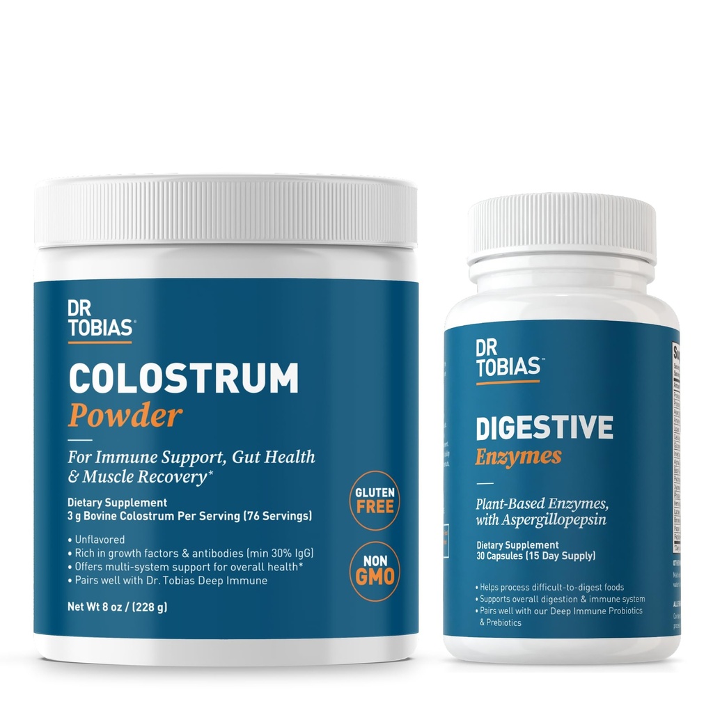 Dr. Tobias Digestive Enzymes and Colostrum אבקה - תומך ב Absorption של חומרים מזינים, נוחות עיכולית, ו- Immune Function