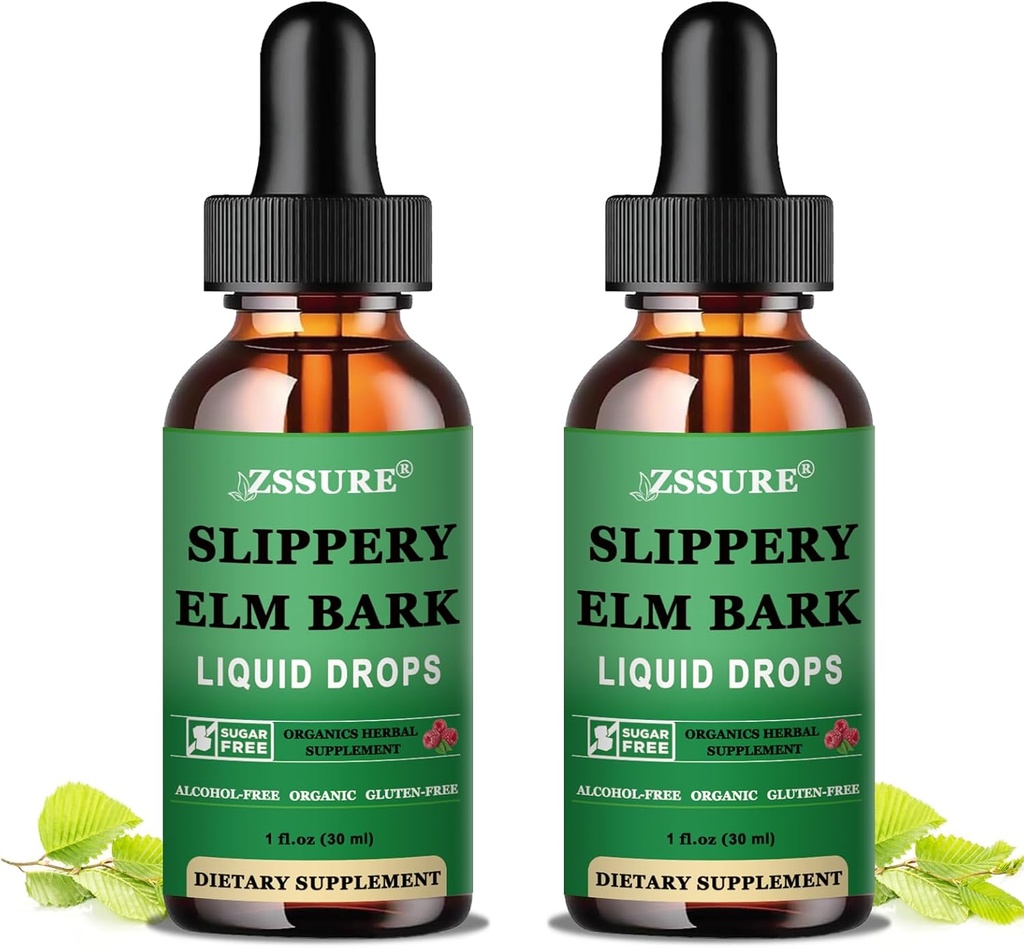 (2 Pack) Slippery Elm Bark נוזל טיפות, טהור אורגני Slippery Elm לחלץ 1000 מ"ג לבריאות העיכול, נוזל Slippery Elm Tincture תוסף צמחי, טבעוני, אלכוהול חינם, non-GMO, Gluten Freeten חינם Gluten Free