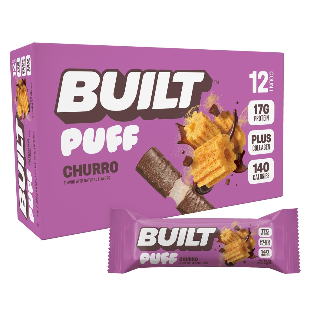 נבנה בר, Puff חלבונים Bars, Churro Puff, 17g חלבונים חטיפים, On-The-Go Bars, רק 140 קלוריות ו 6g סוכר, Collagen, Gluten Free, Count 12
