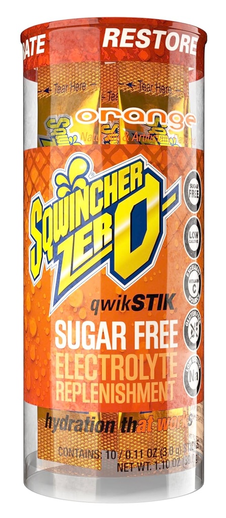 Sqwincher Zero Qwik Stik, Orange, Sugar Free, Low Calorie, Low Sodium Electrolyte אבקת hydrotion Drink Mix, .11 oz Packet (Pack of 200)