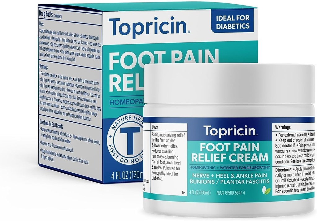 Topricin Foot Pain הקלה קרם (4 oz) מהיר Acting Pain Relieving Rub