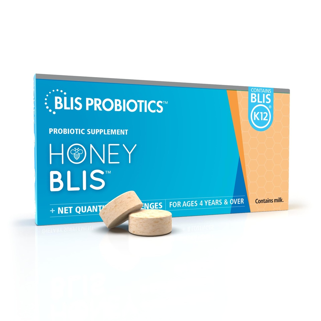 BLIS HoneyBlis Oral Probioticגרון Lozenges - Manuka Honey, K12, Immune Support - 16 Lozenges