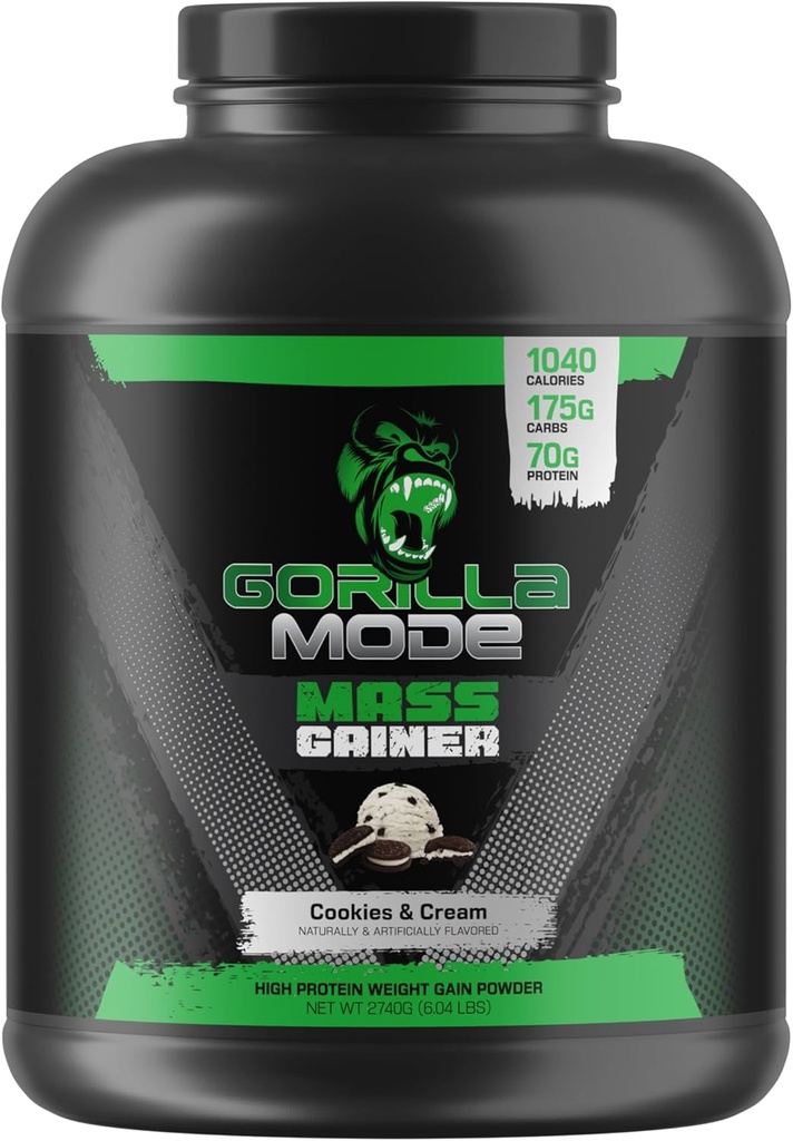 גורילה Mind Mass Gainer (Cookies & Cream) - 70g חלבון | 1040 קלוריות | 175 גרם פחמימות | משקל חלבון גבוה
