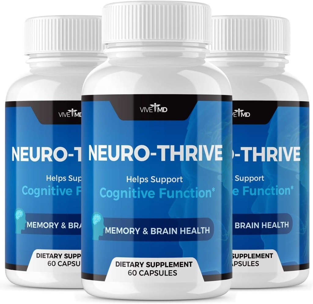 תוסף המוח Vive Neuro Thrive Brain Supplementive - פורמולה רשמית - Neuro Thrive PQQQ, Neuro Thrive, תוספת כוח עם ג'ינקגו בילובה לחלץ, סיביר ג'ינסנג - (3 Pack)