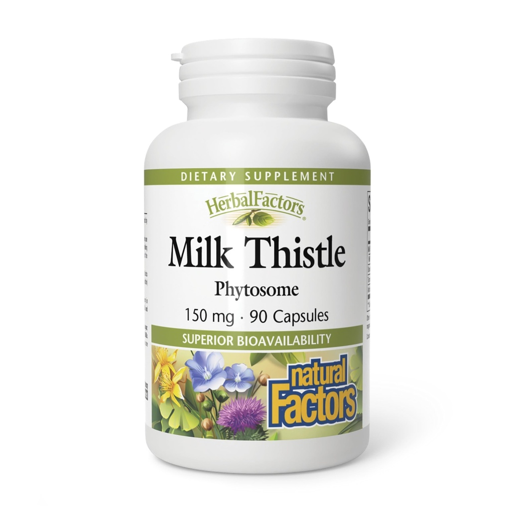 HerbalFactors by Natural Factors, Milk Thistle Phytosome, מקדם תפקוד חי בריא עם Dandelion ו Turmeric, 90 קפסולות (90 מנות)