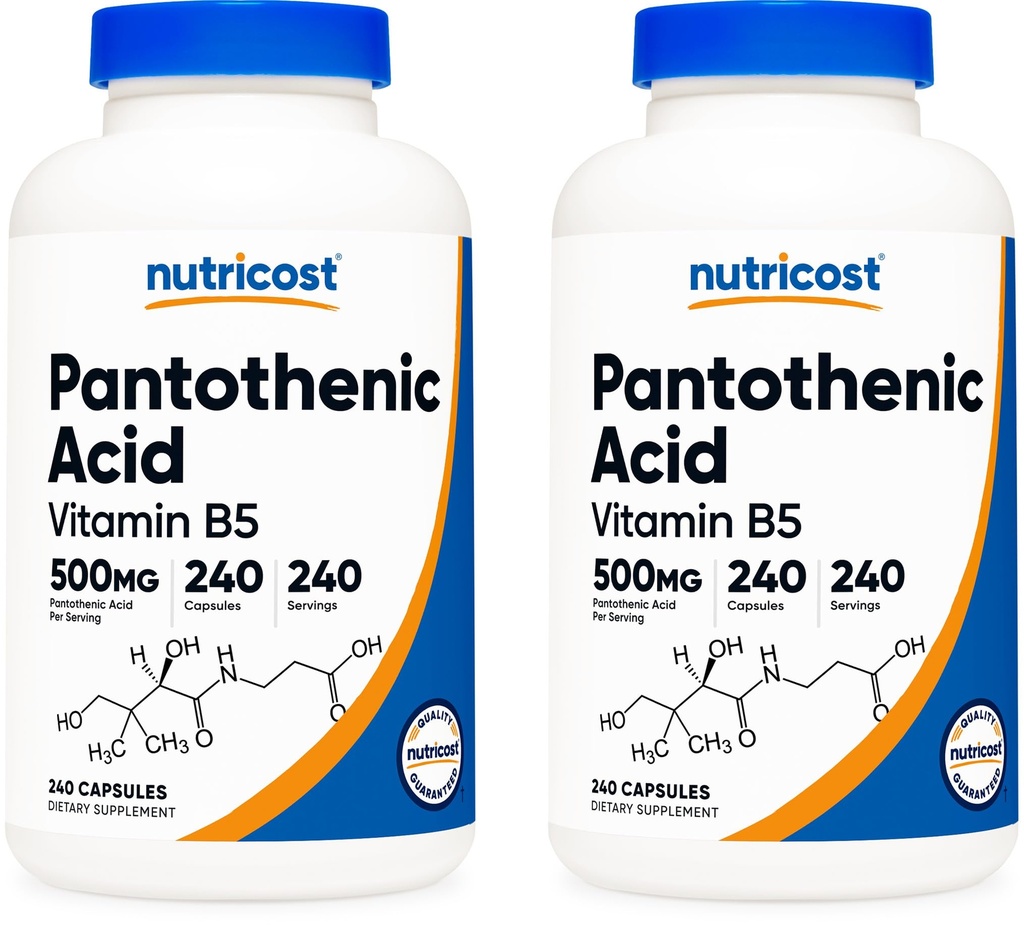 Acid Pantothenic Acid (Vitamin B5) 500 מ"ג, 240 קפסולות (2 בקבוקים)