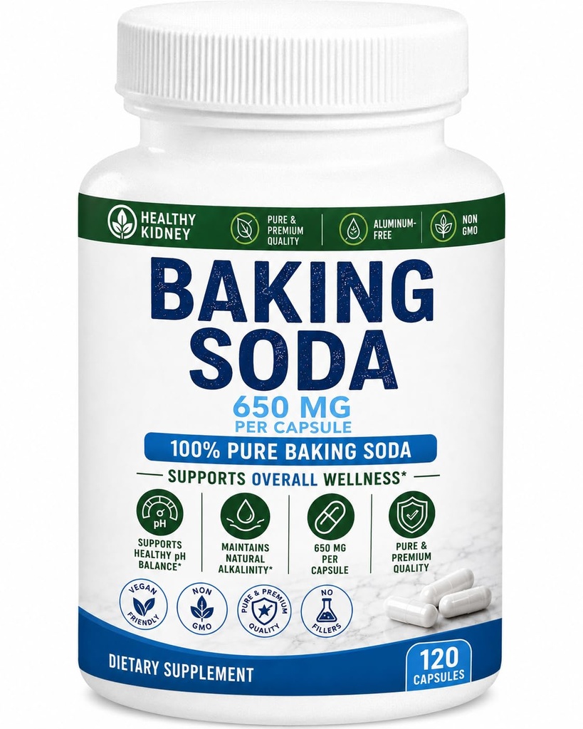 טבעי בקלינג סודה קפסולות - 650mg Baking Soda טבליות עבור Kidney & Stomach Acid - Sodium Bicarbonate Pills, Bicarbonate של סודה, Bicarbonato de Sodio para tomar, Sodium Bicarbonate 650 מ"ג טבליות Tablet