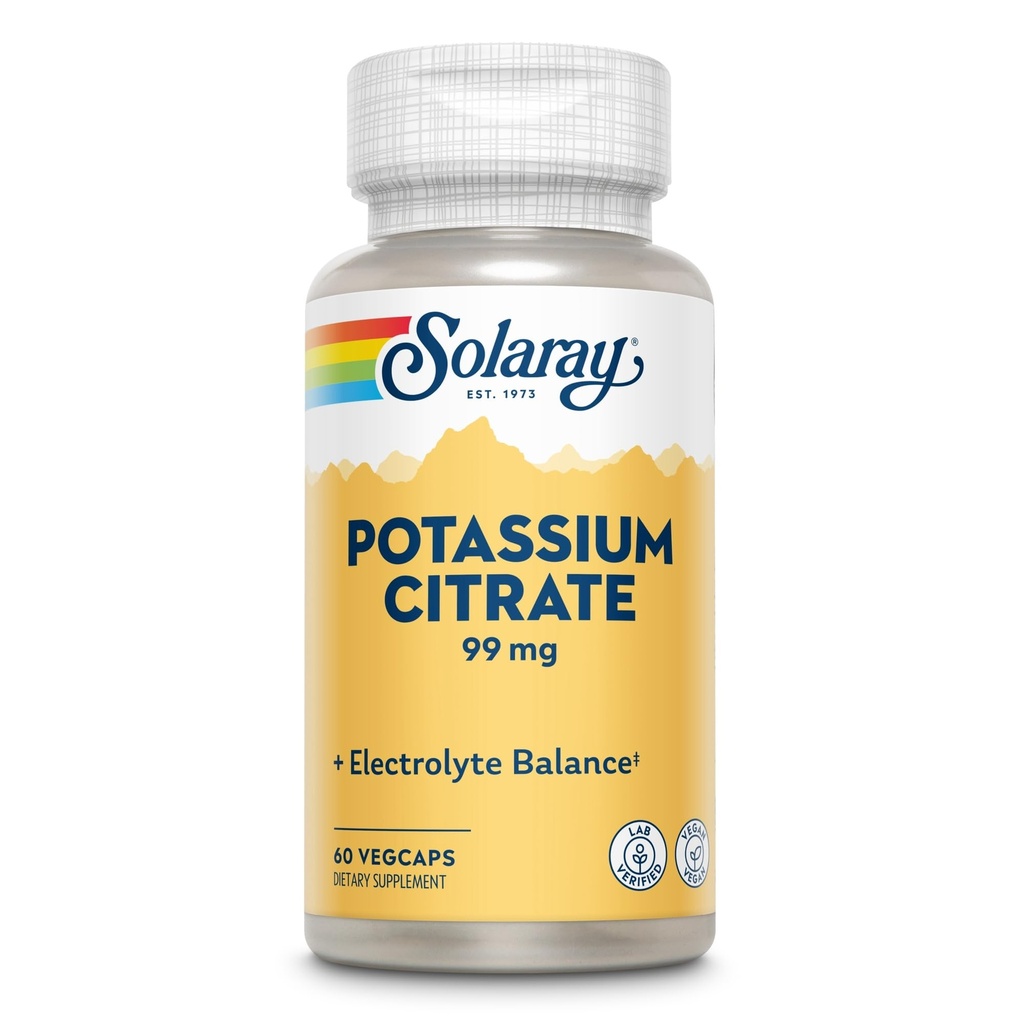 Solaray Potassium Citrate, Electrolyte Balance, Nerve & השרירים, טבעוני, 60 VegCaps