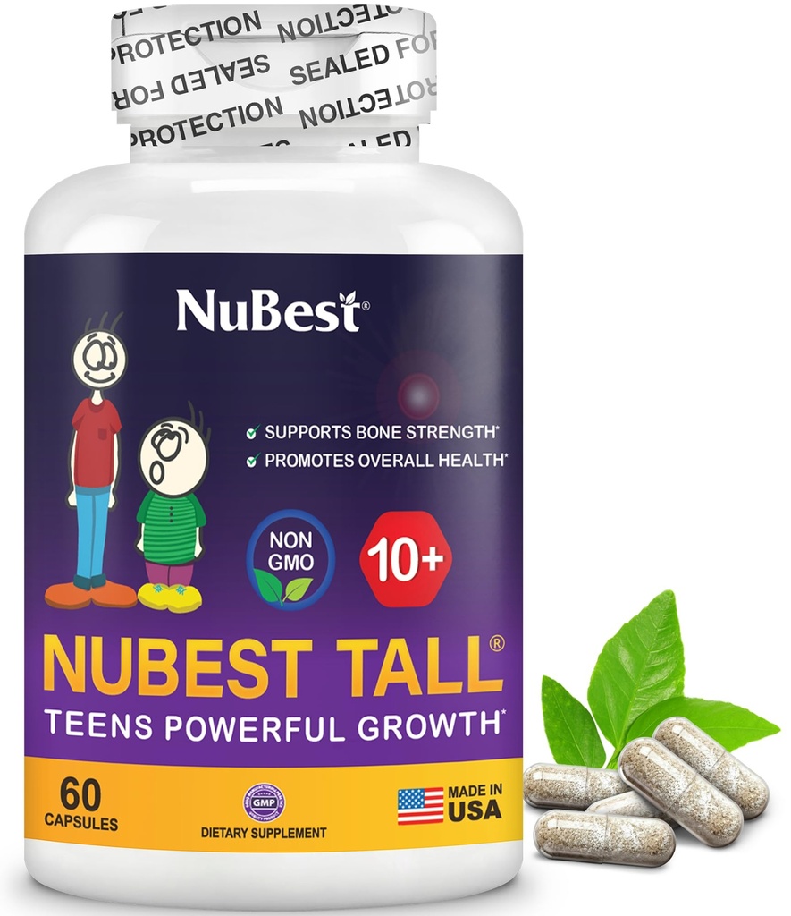 Nu Best Tall 10+ Premium Bone Power Formula, Enhanced Immunity and Total Health for Age 10+ עם Calcium, ויטמין D3, ויטמין K2 ו- Multivitamins | 60 קפסולות לחודש