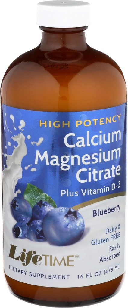 תמיכה ב-LifeTIME העצם, Calcium Citrate, Magnesium Citrate ו- ויטמין D-3, הירגעות, עצמות ושרירים תמיכה פורמולה, Easy Absorption, Blueberry Flavor, כ-32 משרתים, 16 FL OZ