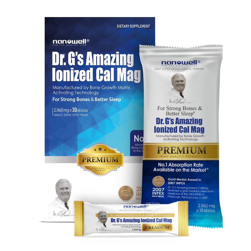 Dr. G's Amazing Ionized Cal Mag 2,860mg (Premium) - Bone Strength and Bone Health Supplement with Ionized Calcium & Magnesium Powder Stick Packs - 30 Sticks x 1 Pack (30 Count)