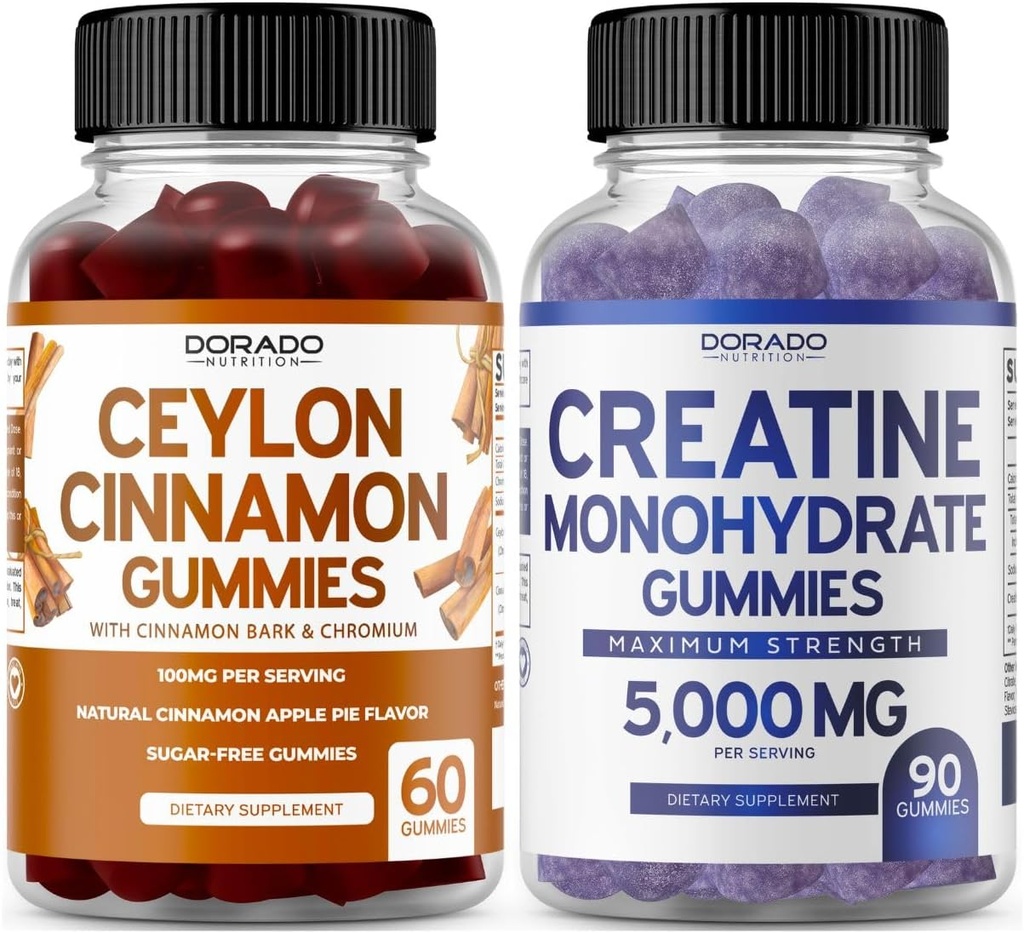 Ceylon Cinnamon (60 Count) - Berberine & Geneseng for Digestion כולל תמיכה ב-Creatine Monohydrate (90 Gummies) Delicious Blue פטל Chews Flavored תוסף - Non GMO & Made בארה"ב