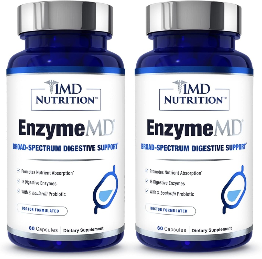1MD תזונה EnzymeMD - תוסף Enzymes Digestive - דוקטור פורמולה | 18 Enzymes - Gas & Bloating Support