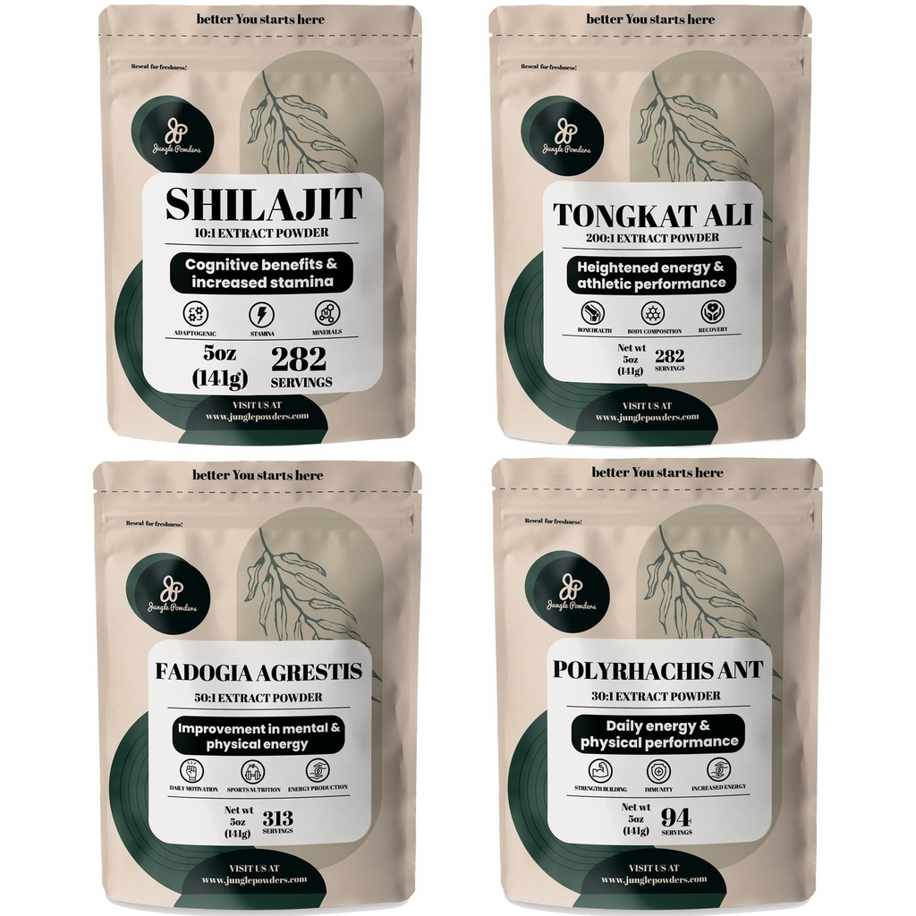 אבקת הג'ונגל אבקות צמחיות בונדלה - אבקת Shilajit, טונגקאט עלי עבור אבקת גברים, אבקה Black Ant Extractis, Fadogia Agrestis לחלץ לגברים