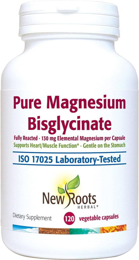 Pure Magnesium Bisglycinate תוסף (130 מ"ג) | שיפור Magnesium Glycinate, Gentle על Stomach, no Laxative Effect (120 Veg Caps)