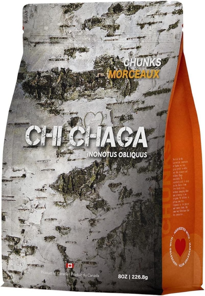 Premium Organic Chaga Mushroom Chunks - 8 oz of Authentic 100% Wild Harvested Canadian Chaga Tea - Superfoods