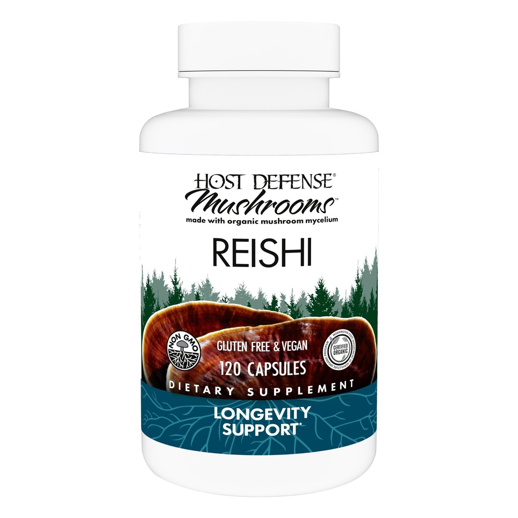 Host Defense Reishi קפסולות - Heart & Immune Health Support - תוסף Mushroom לתמיכה באנרגיה ו Vitality - Reishi תוסף ל-UN Total Well-Being - 120 קפסולות (60 משרתים)