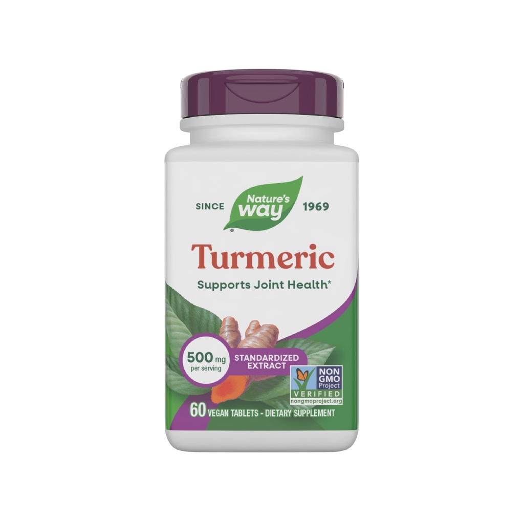 דרכו של הטבע Turmeric, Premium Extract, תומך בריאות משותפת *, סטנדרטי ל-95% Curcuminoids, 500 מ"ג לשרת, פרויקט Non-GMO מאומת תוספי מזון, 60 טבליות (Packaging May Vary)