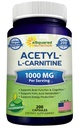 ASquared Nutrition Acetyl L-Carnitine 1000 מ"ג מקס כוח - 200 קפסולות Veggie - High Dosage Acetyl L Carnitine HCL (ALCAR) כדי לתמוך באנרגיה טהורה, תפקוד המוח ושומן Acid Acid Acid Acid