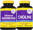 InnovixLabs Choline & Magnesium Bundle Choline Bitartrate 550 מ"ג (100 קפסולות) מתקדם מגנזיום (150 קפסולות). תמיכה בזיכרון, Mood, Brain Health & Boost Cognitive