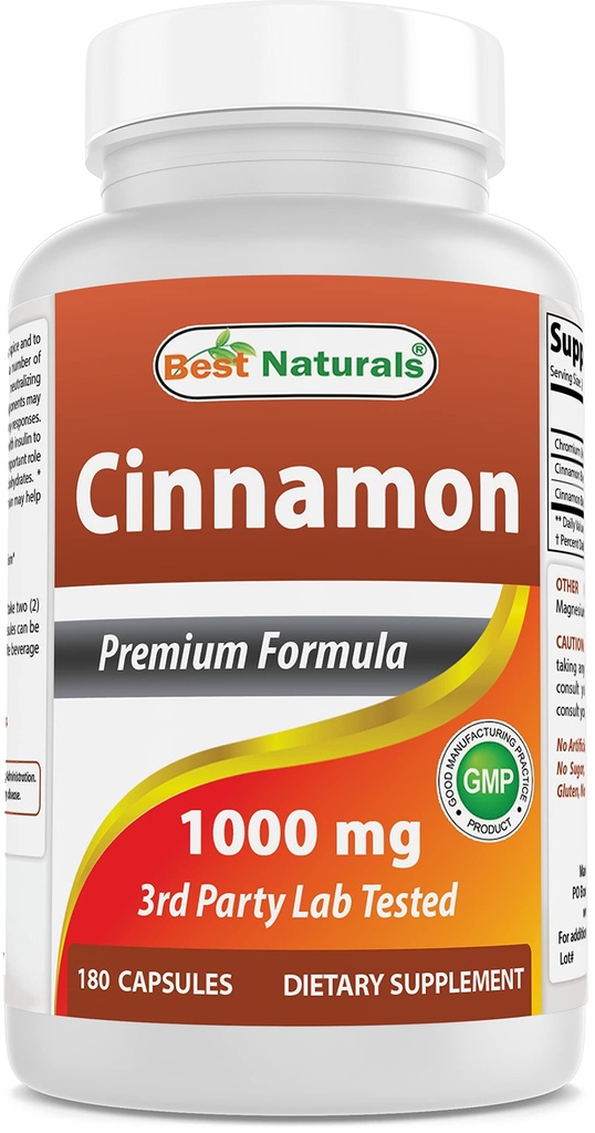 Best Naturals Cinnamon 2000 מ"ג Equivalent עם Chromium 400 mcg ל- Metabolism Support - 180 קפסולות