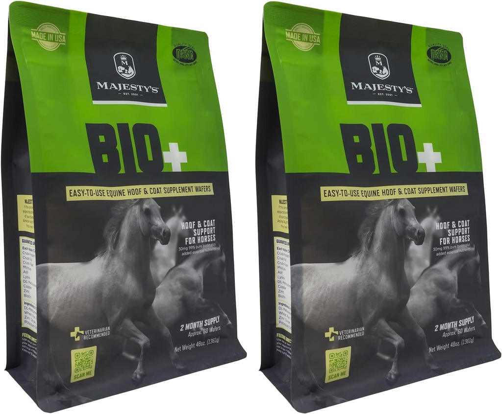 הוד מלכות BIO+ Biotin Wafers - סוס עליון / Equine Hoof ו- Coat Support Supplement - Copper, Zinc, Lysine, Methionine (2 Pack(120 Count Total)