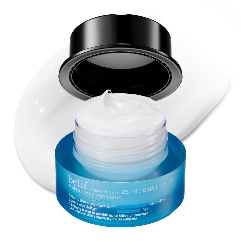 Belif Peptide Eye Bomb, Anti-Aging Eye Cream for Wrinkles, קווים יפים, כפות הרגליים של קרואו ו- Eye Bags, 48hr hydrotion with Ceramide, Squalane, Caffeine, Dermatologist-Tested קוריאה Skincare, 0.84 fl.oz.