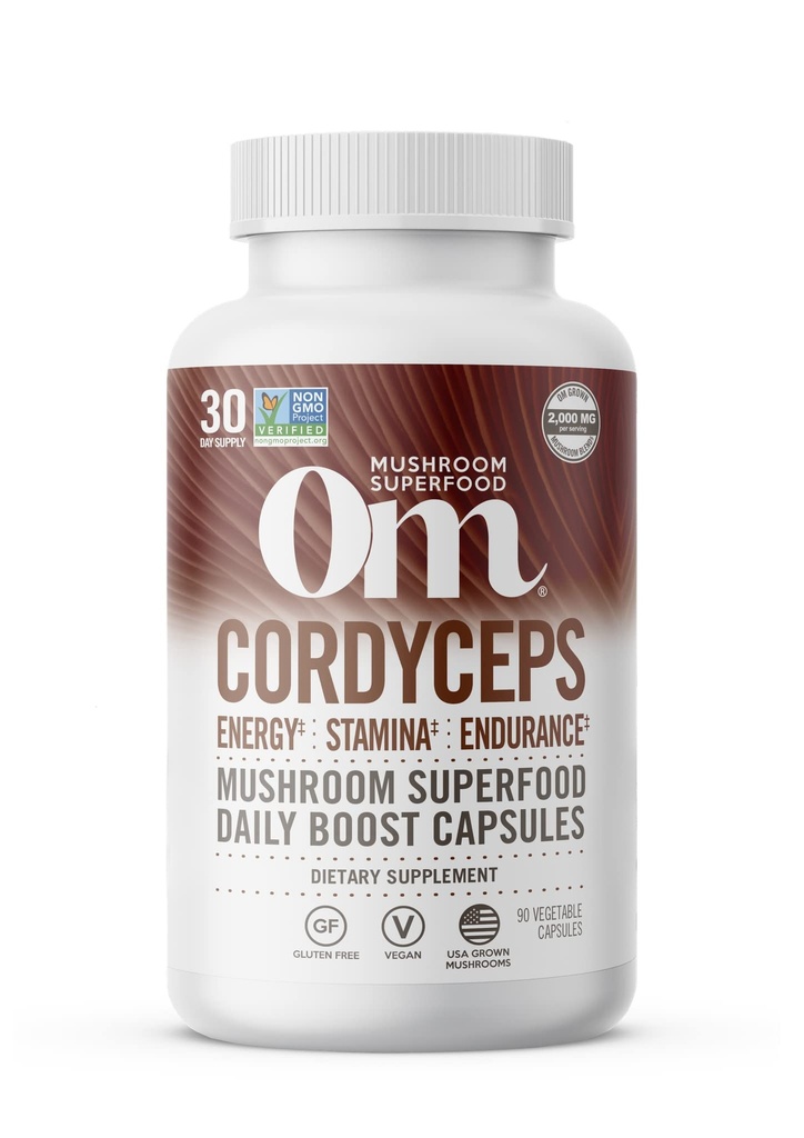 OM MUSHROOM SUPERFOOD Cordyceps Mushroom קפסולות Superfood, 90 Count, 30 ימים, תוספת אנרגיה אורגנית עבור Stamina ו- Endurance