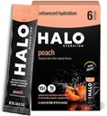 Halo hydrotion Electrolyte אבקת Packets - Peach - 6 משרתות (5g כל) - משקה לחות אורגני עם סוכר נמוך + ויטמינים חיוניים + מינרלים - טבעוני