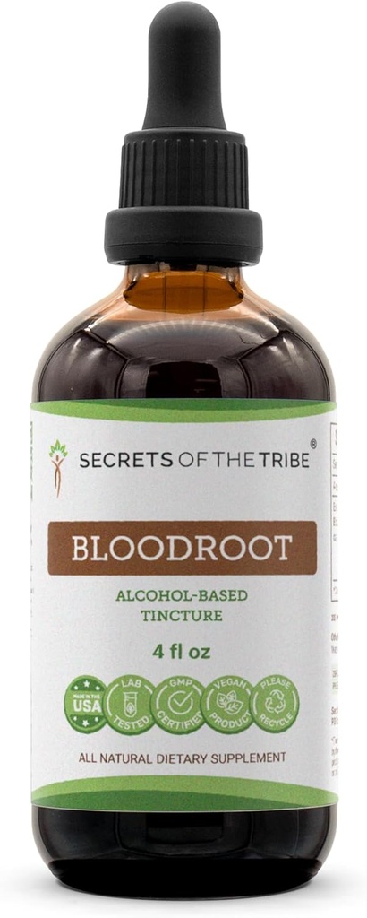 Secrets of the Tribe Bloodroot Alcohol Tincture Extracted Bloodroot (Sangeearia Canadensis) Dried Root Tincture תוסף (4 fl oz)