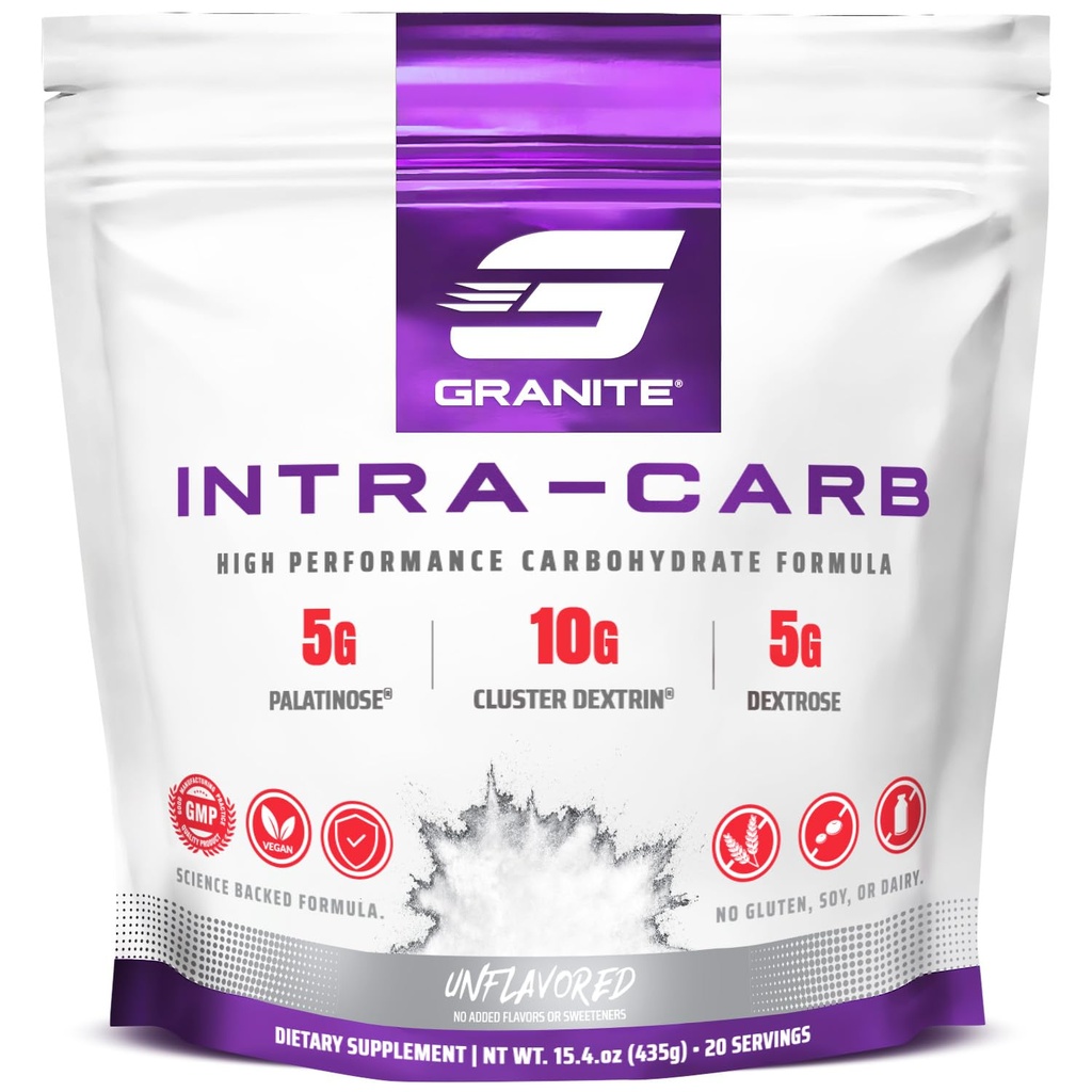 אבקת גרניט Intra Carb, Unflavored, High-Performance Carbohydrate עם Cluster Dextrin, Palatinose, & Dextrose, תומך אנרגיה והדרכה (20 משרתים)