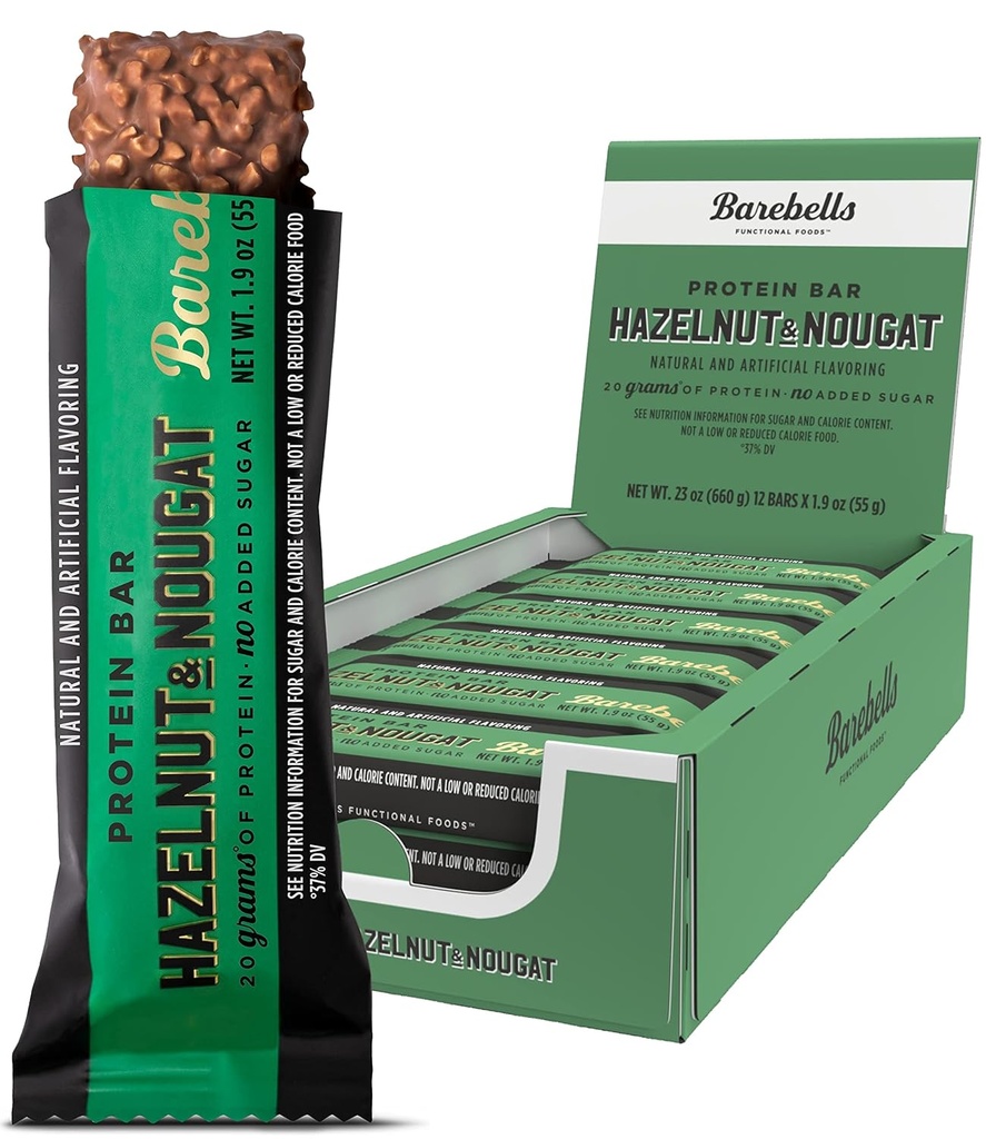 נביחות חלבון Bars Hazelnut & Nougat - 12 Count,1.9oz Bars - חטיפים חלבונים עם 20 גרם של חלבון גבוה - שוקולד חלבון בר עם 1g של Total Sugars - על Go חלבונים חטיף & ארוחת הבוקר Bars