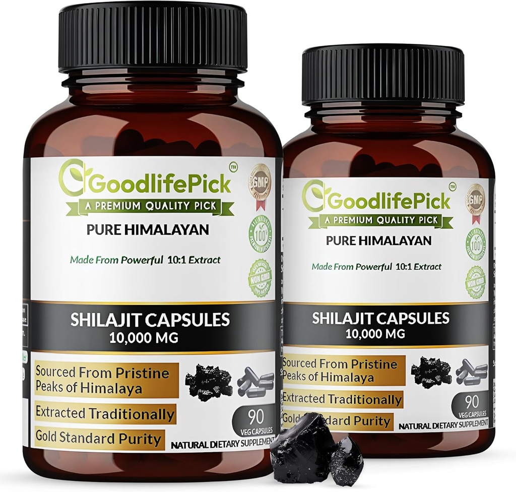 Premium Hilajit קפסולות של פוטנט Shilajit עשיר ב Trace מינרלים ו Fulvic Acid High Altitude Sourcing. מקור: AllNatural NonGMO No Stearate No Rice Flour