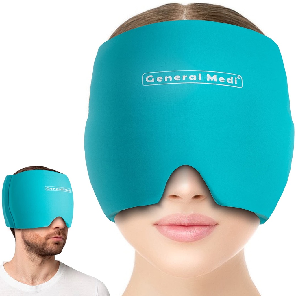 General Medi Headache & Migraine Ice Wrap Cap, Cold Therapy Migraine Relief Hat, Headache Ice Hat Cold Compress, Great for Puffy Eyes, Tension, Sinus & Stress Relief (כחול)