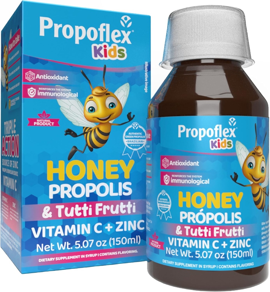 BeeLife Bee Propolis Cough Syrup Kids- Triple-Action - Natural Syrup, ברזיל Green Propolis, Zinc, Bromelain, ויטמין C- Support Immunity & Recovery - מברזיל, טוטי פרי פלאמור, 150 מ"ל