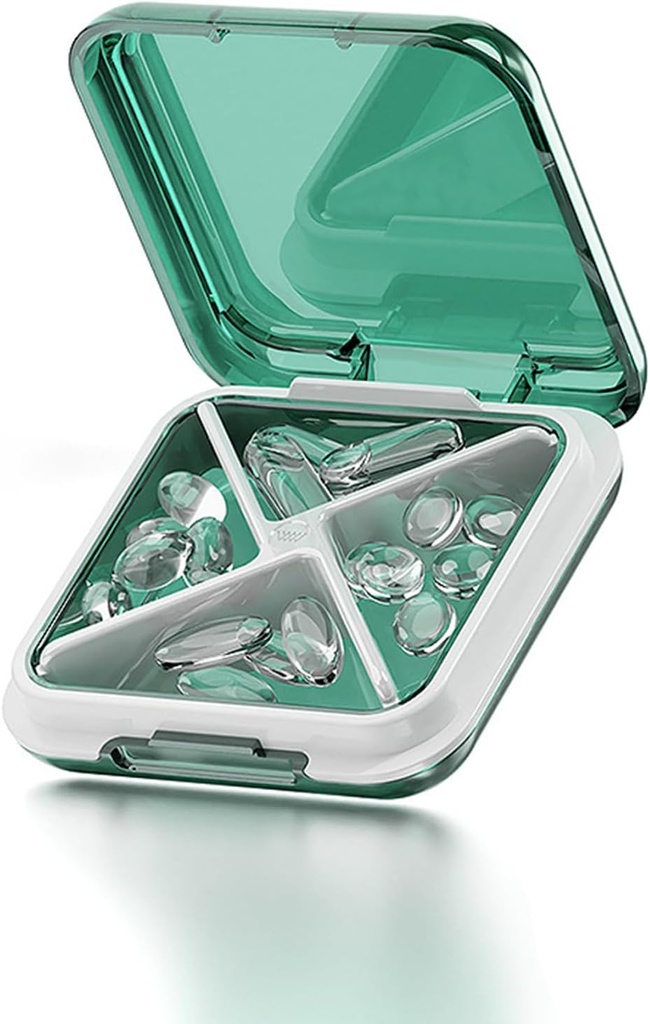 Small Pill Box Waterified Travel Pill Case Portable Daily Pill Container Pill Holder for Purse 4 השוואתיות Pocket Compact Medicine מארגנת עבור שמן דגים, Supplements (Green)
