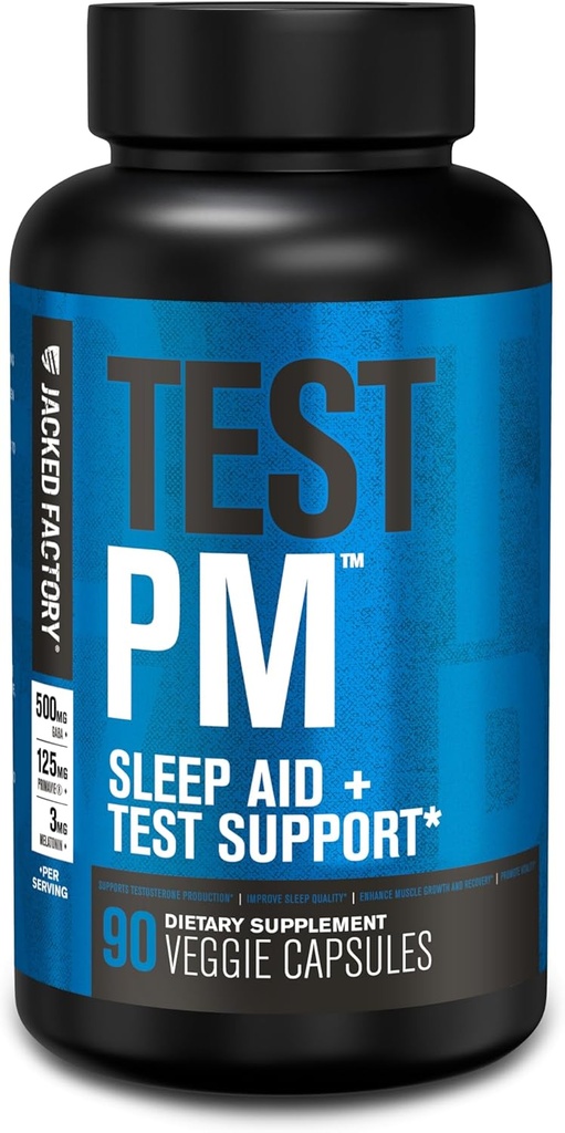 Jacked Factory Test PM טסטוסטרון Booster & Sleep Aid תוספת לגברים, קידום התאוששות, צמיחה שרירים, 90 Natural Veggie גלולות - 60 Count (Pack of 1)