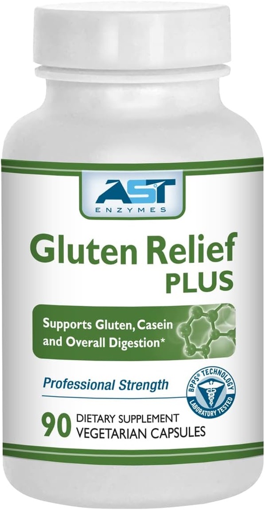 Gluten Relief Plus - 90 קפסולות צמחוניות - תמיכה בגלוטן - Premium Natural Digestive Enzyme Formula - Contains DPP-IV Enzyme Complex - AST Enmes